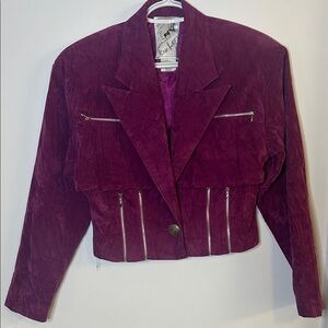 Vintage Plum Suede-Look Cropped Jacket | Statement Zippers | Spring Icon Piece